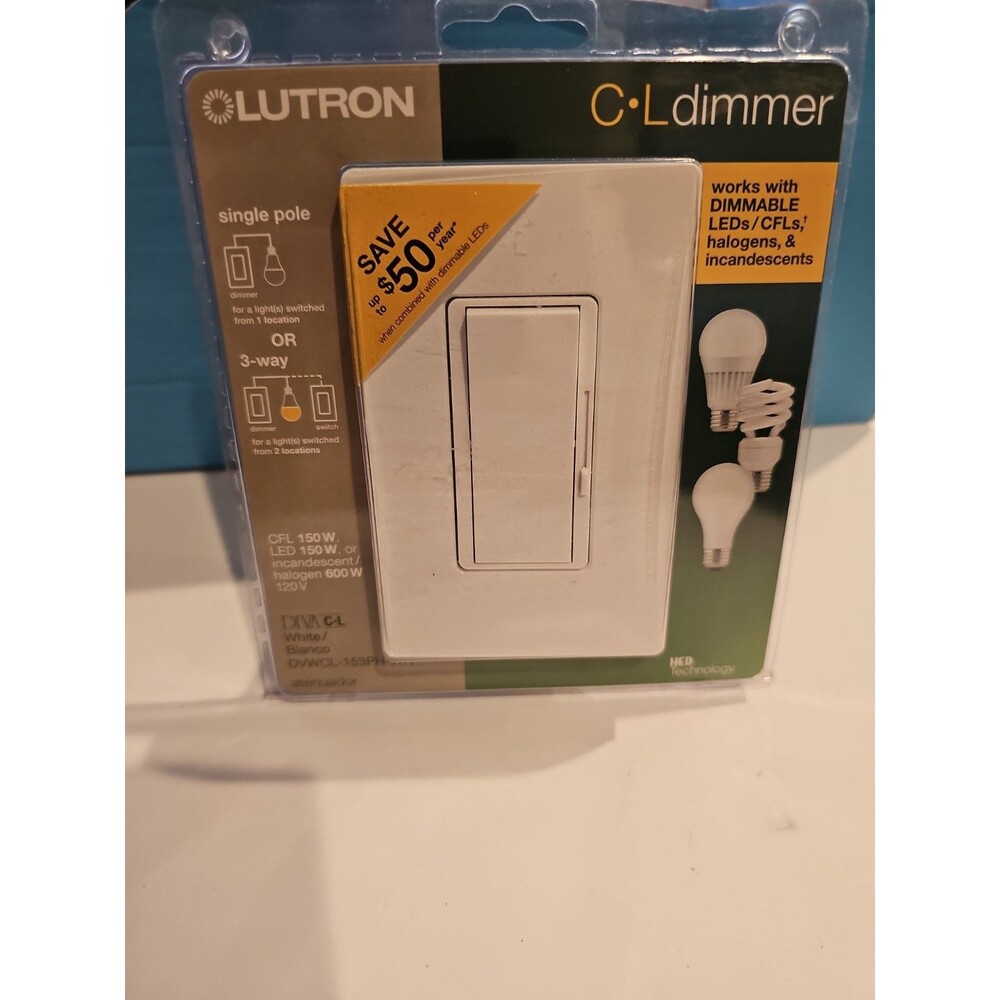 LUTRON DIVA C-L DIMMER LED 150W MODEL # DVWCL-153PH-WH SEALED